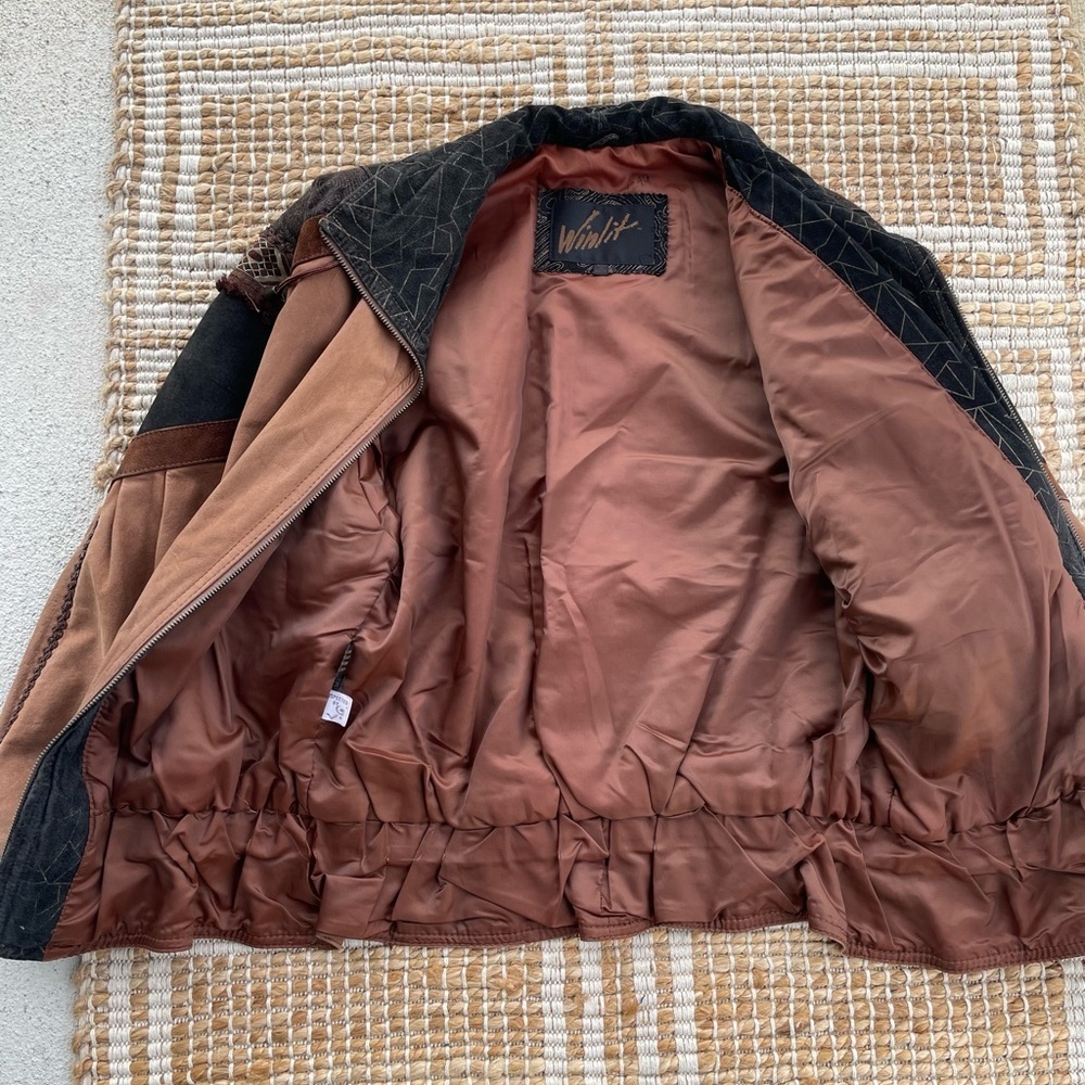 Vintage Winlit Leather Jacket Boho Patchwork Western Distressed Brown 90s - Picture 7 of 14